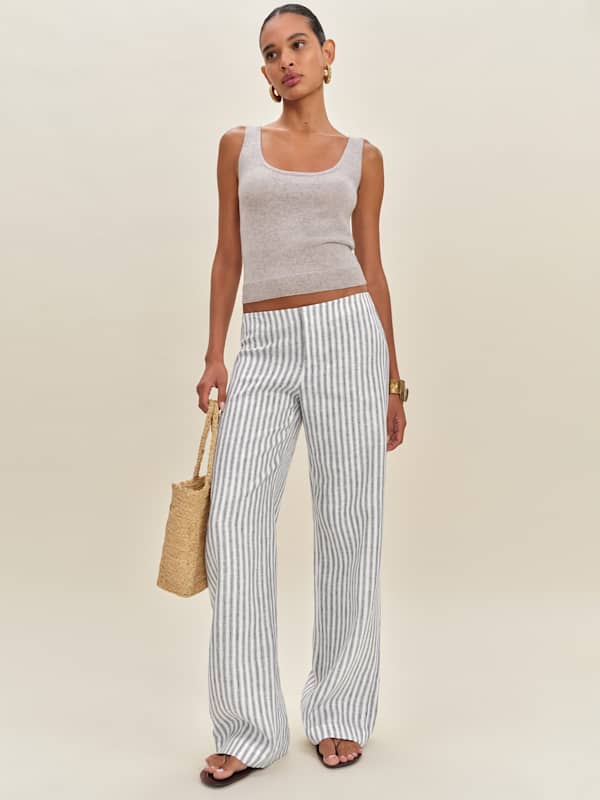 Vida Linen Low Rise Pant - Antibes Stripe